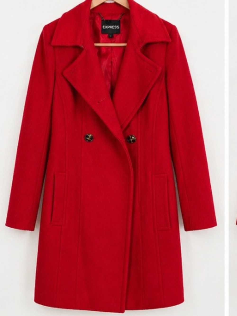 EXPRESS Red Wool Blend Tailored Coat Structured Chic Statement Jacket S
